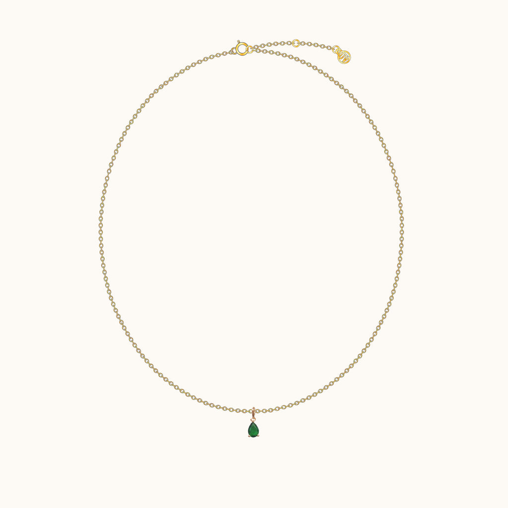 Emerald Charm Dangle Green Oval CZ Gold Chain Waterdrop Pendant Necklace by Doviana
