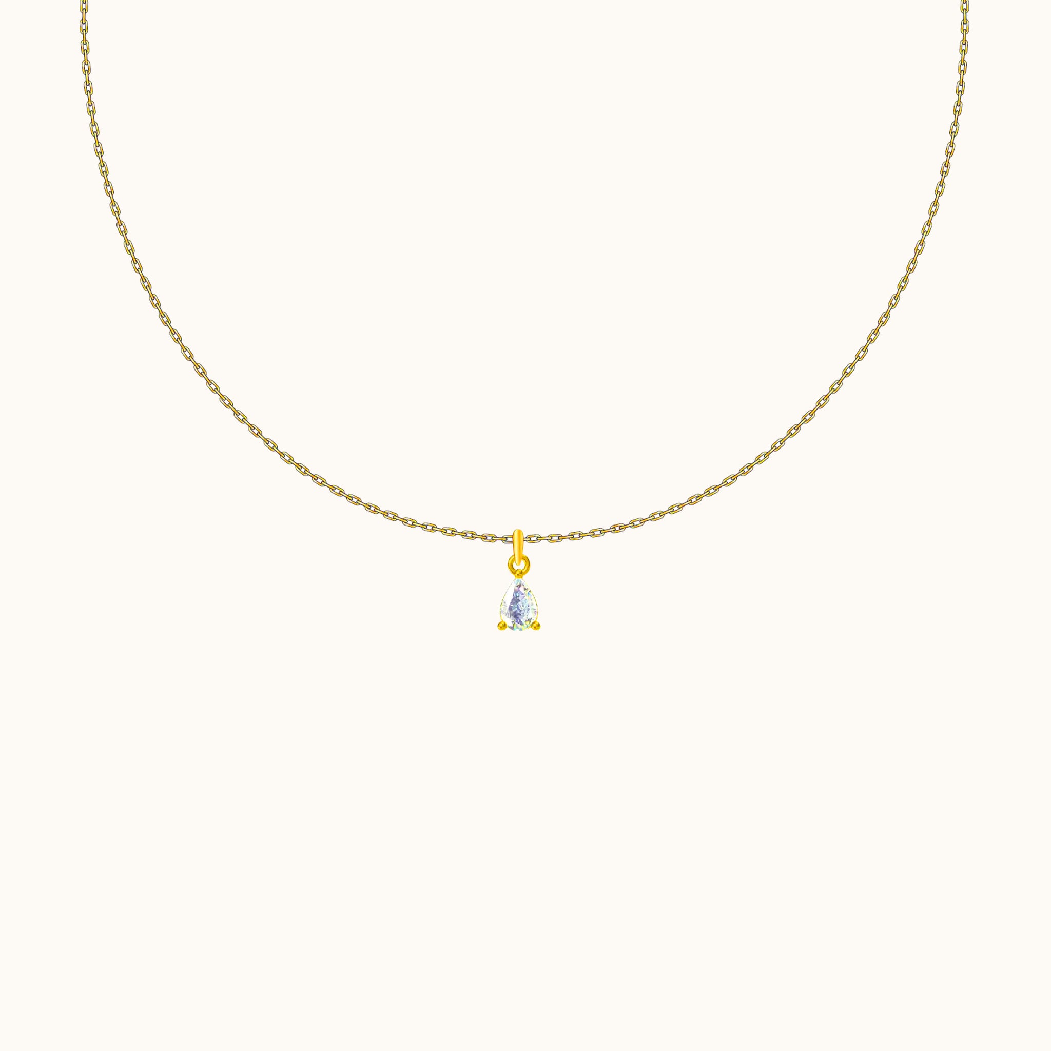 Gemstone Charm with Gold Cable White Oval CZ Waterdrop Pendant Necklace by Doviana