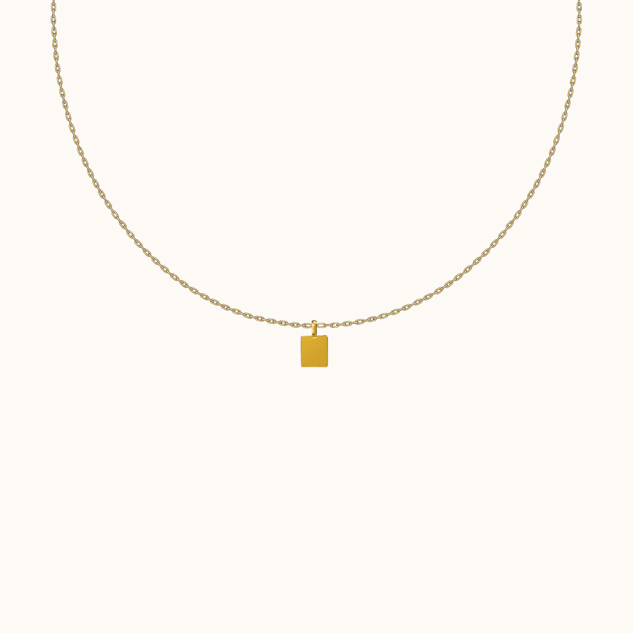 Classic Gold Cube Thick Square Tag Necklace with Thin Cable Chain by Doviana