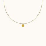 Classic Gold Cube Thick Square Tag Necklace with Thin Cable Chain by Doviana