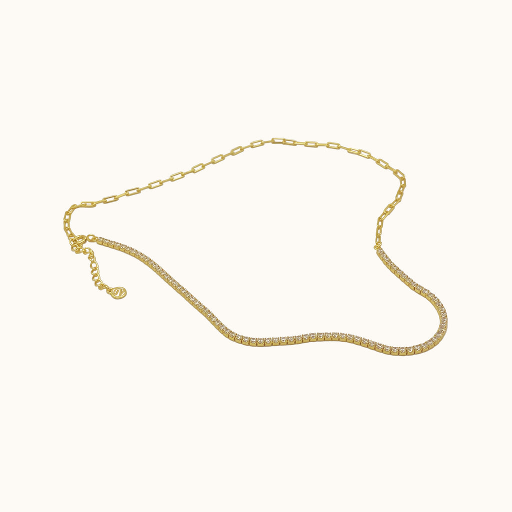 Link and CZ Chain Necklace Sterling Silver with thick layer of 18K Gold by Doviana