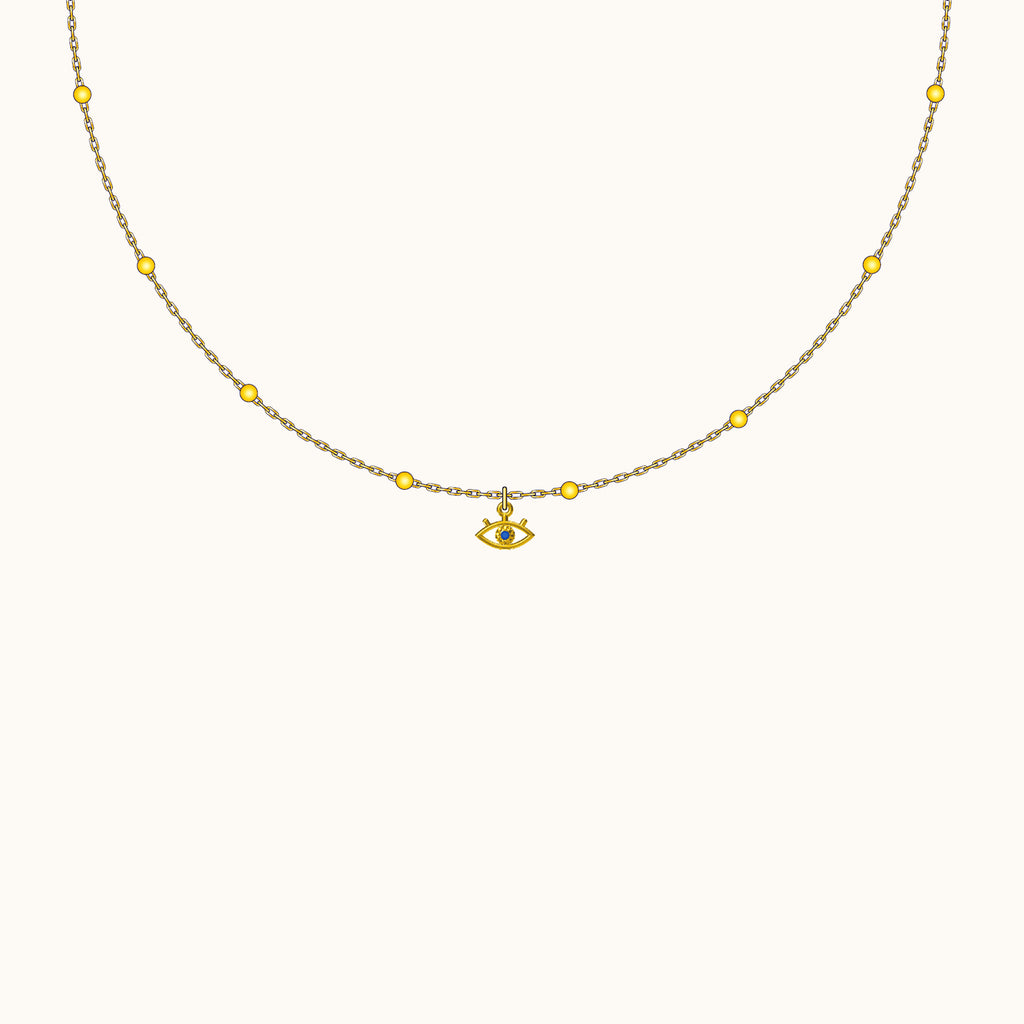 Petite Blue Eye Pendant Gold Stacking Chain Evil Eye Bead Necklace by Doviana