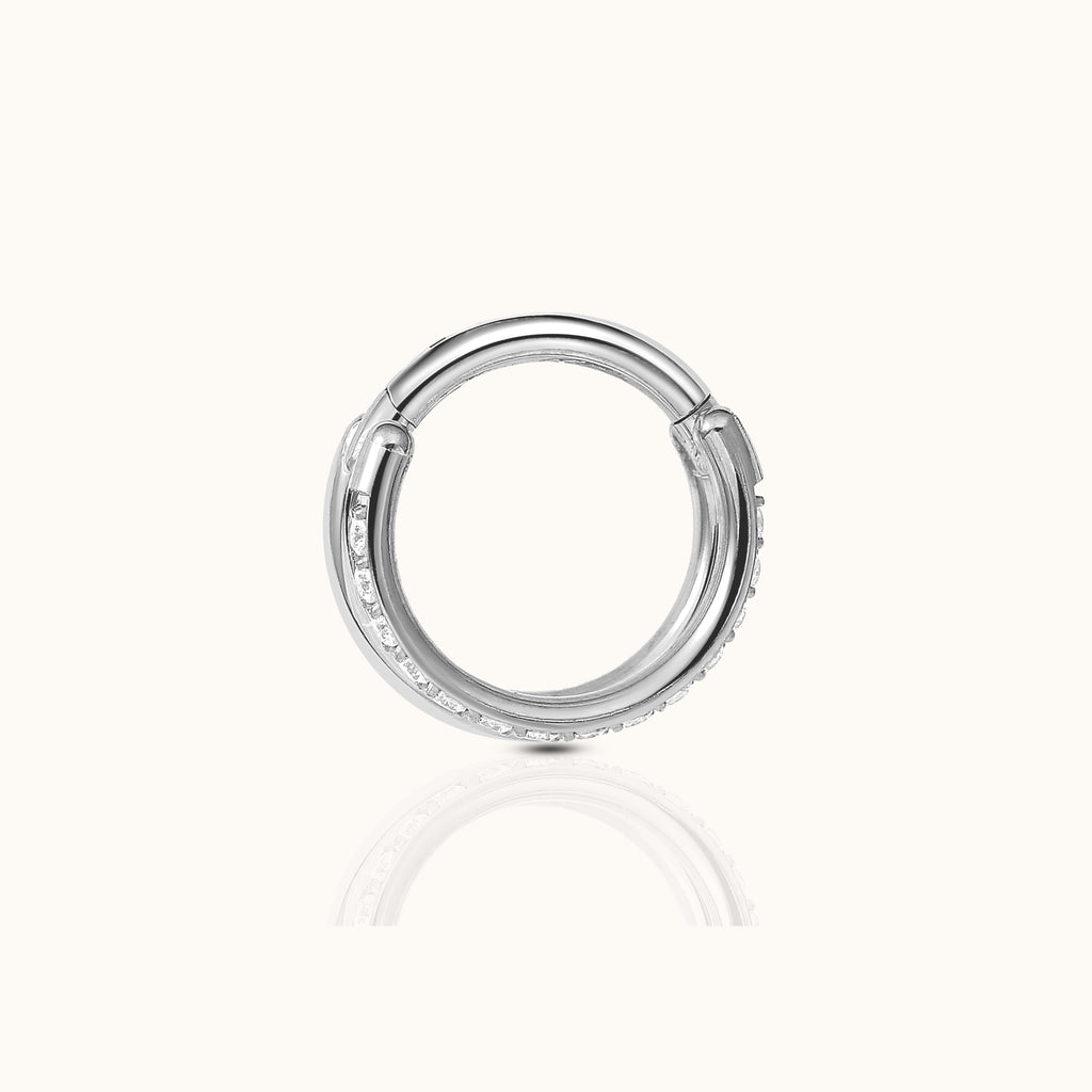 Parallel Double Hoop CZ Clicker Titanium Silver Hinged Nap Hoop Earring by Doviana