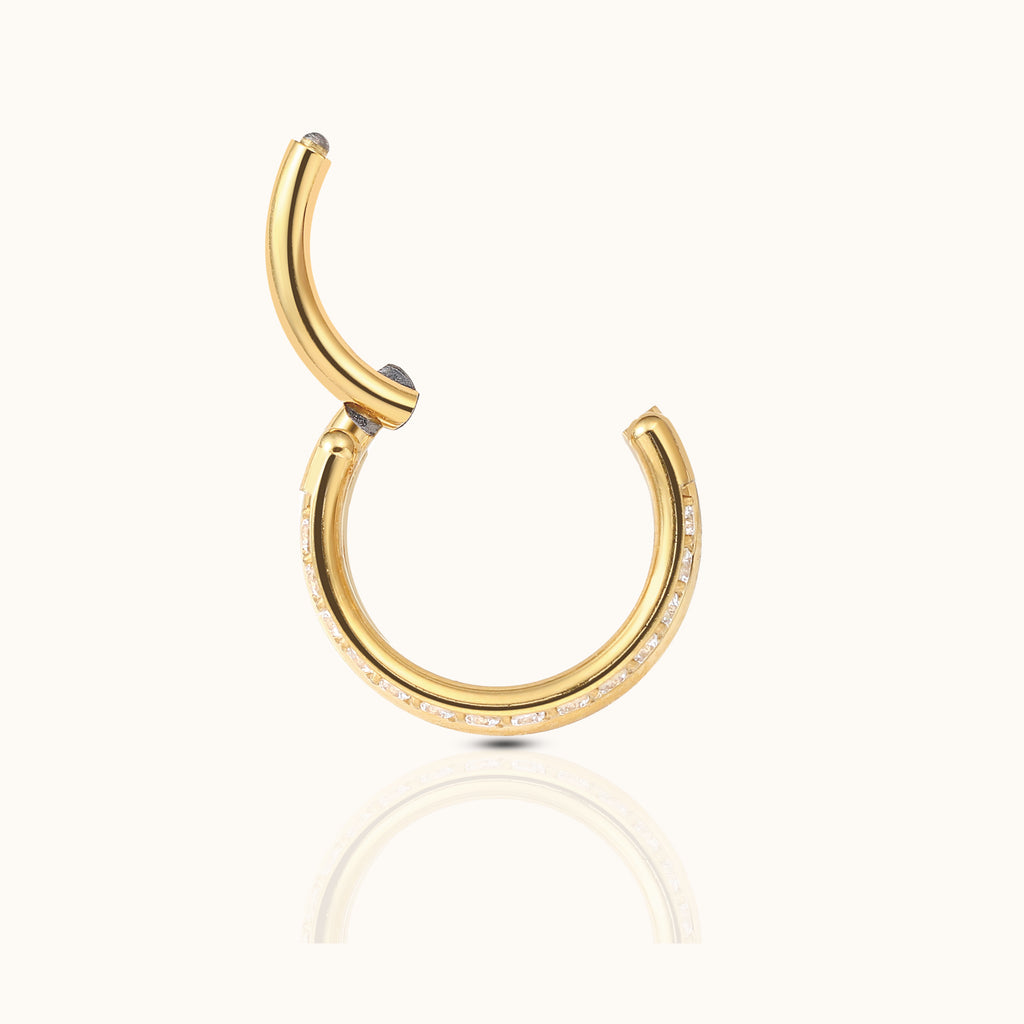 Parallel Double Hoop Clicker Titanium PVD Gold Hinged Nap Hoop Earring by Doviana