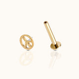 Peace Sign Threadless Labret PVD Gold Flat Push Back Nap Stud Earring by Doviana