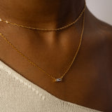 Stacking CZ Pave Layered Gold Bar Square Necklace with White Gem by Doviana