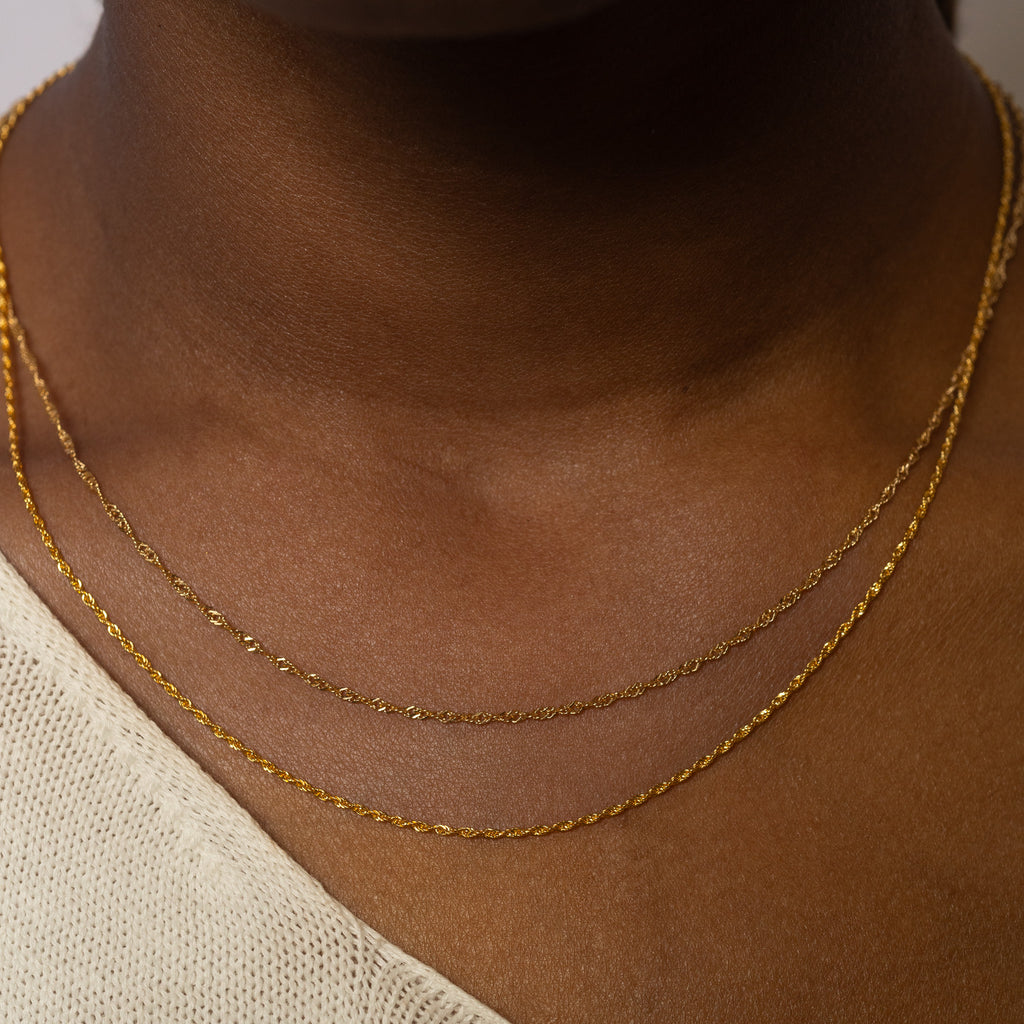 14K Solid Gold Diamond Cut Twisted Roman Rope Chain Necklace by Doviana