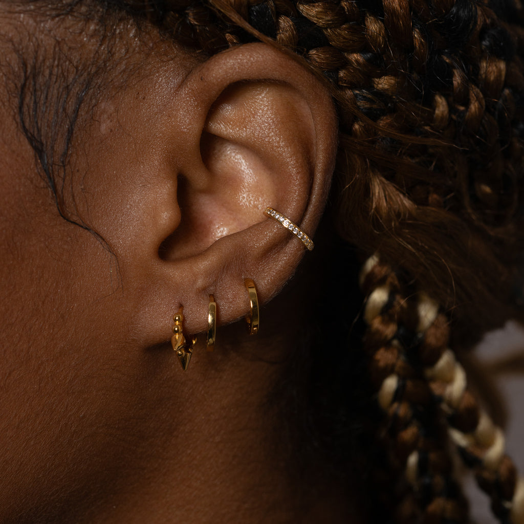 Gold CZ Pave Cartilage Tragus Secure Thin Cuff Single CZ Ear Cuff by Doviana