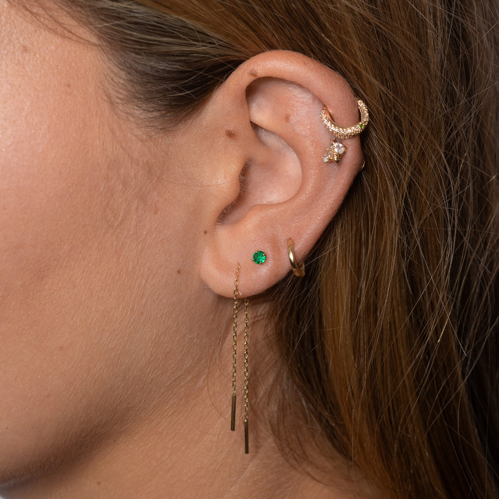 14K Solid Gold Emerald Green CZ Threadless Labret Flat Back Nap Earring by Doviana