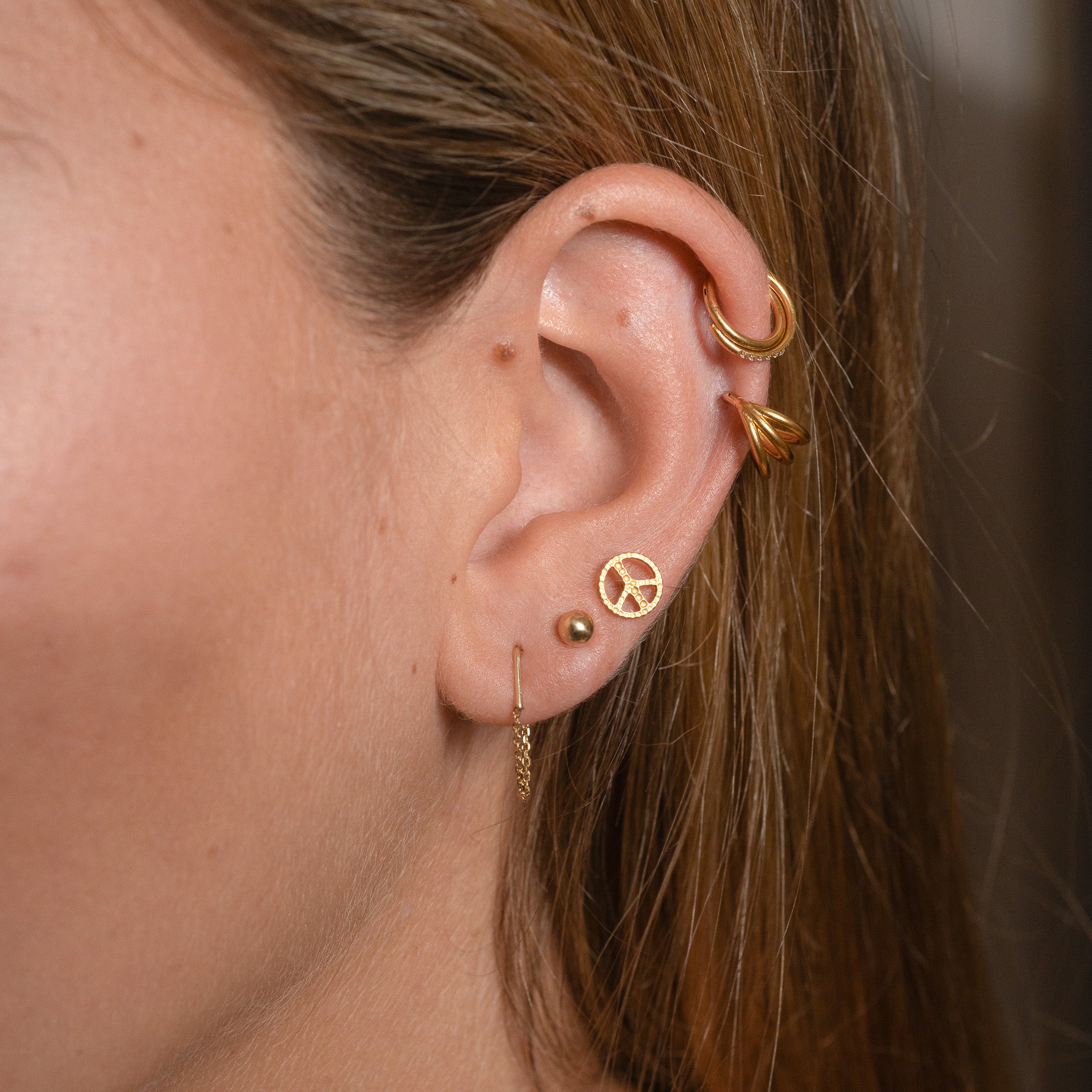 14K Gold L Shape Single Stud Chain Earring by Doviana