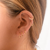 14K Solid Gold Four Oval CZ Embellished Clicker Hoop Earring