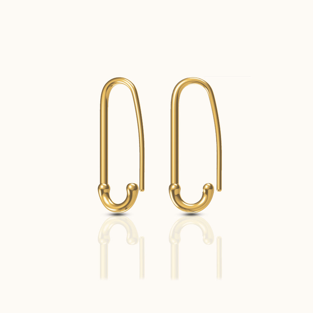 18K Gold Polished Pin Drop Cartilage Huggie Safety Pin Earrings by Doviana
