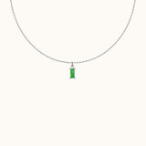 Sage Green Rectangle Emerald Pendant Dangle Necklace with 925 Sterling Silver Cable Chain by Doviana