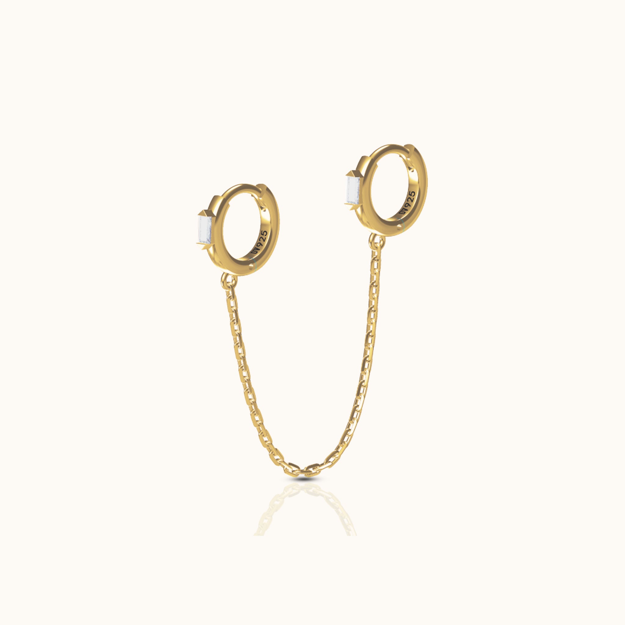 Single CZ Embellished Double Hoop Chain Earring