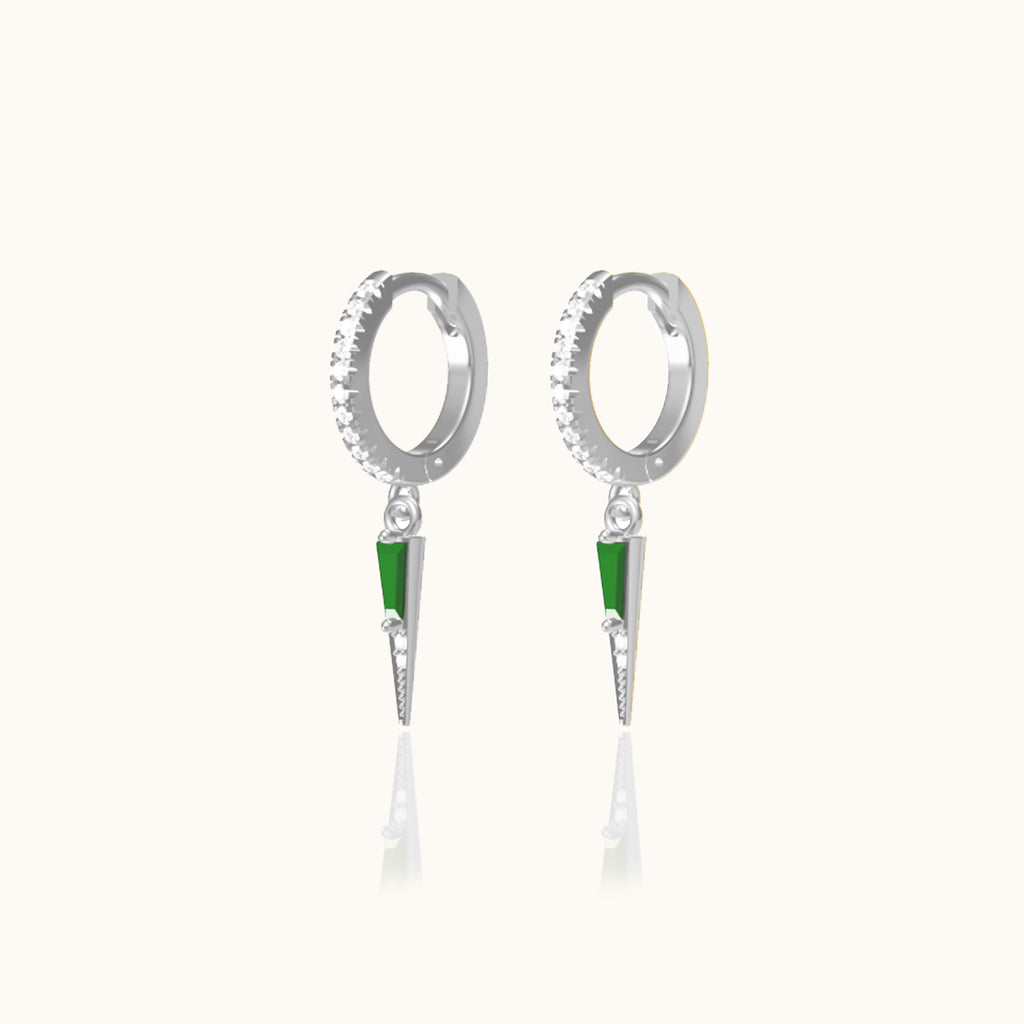 Petite Point Emerald Charm Drop 925 Sterling Silver Spike Green CZ Dangle Earrings by Doviana