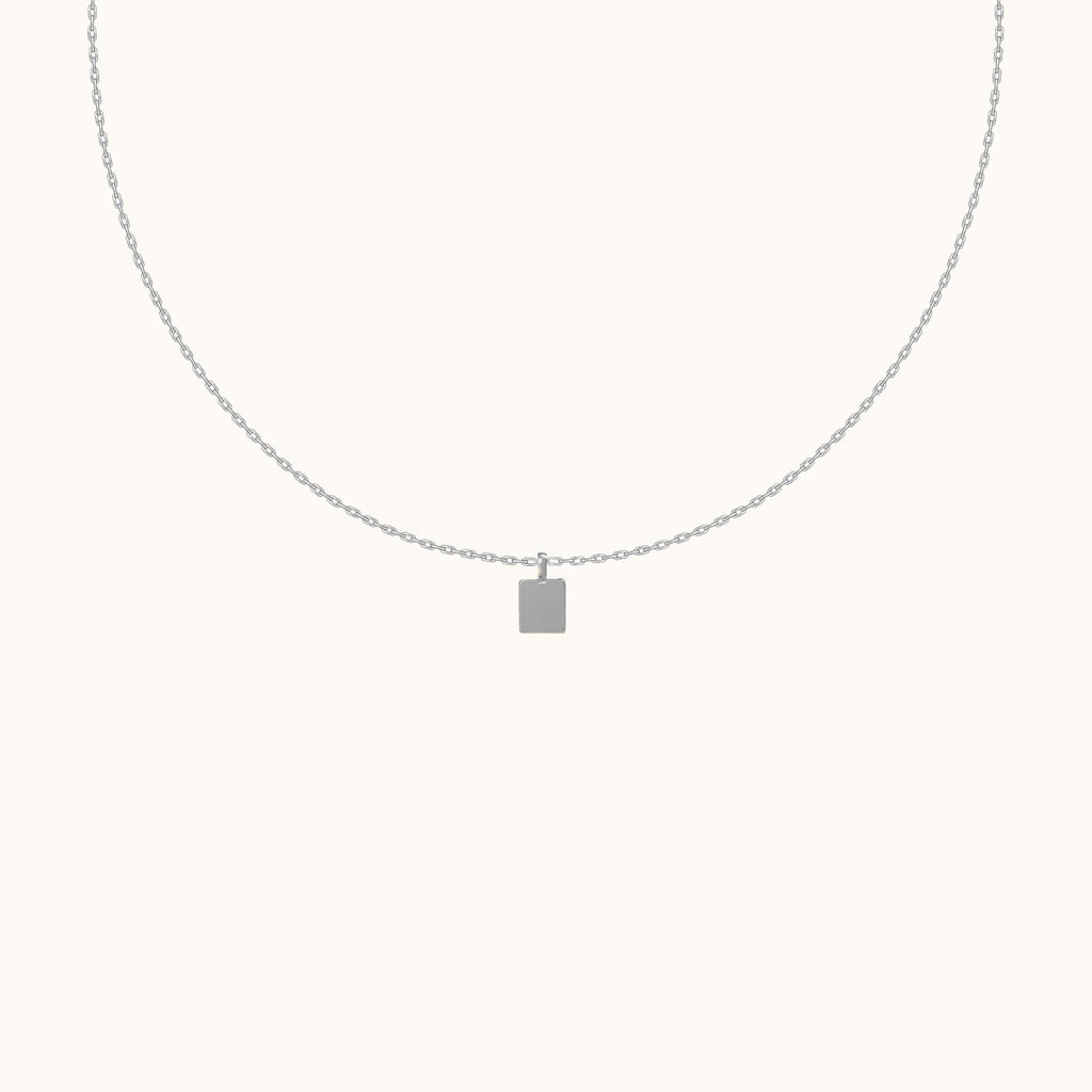 Classic 925 Sterling Silver Cube Thick Square Tag Necklace with Thin Cable Chain by Doviana