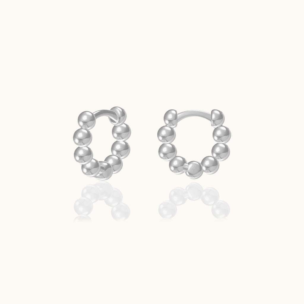 Tiny 925 Sterling Silver Beaded Petite Thick Bead Huggie Hoop Earrings Everday Staples by Doviana