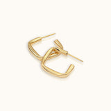 Classic Gold Thick Square Rectangle Large Block Stud Hoop Earrings by Doviana