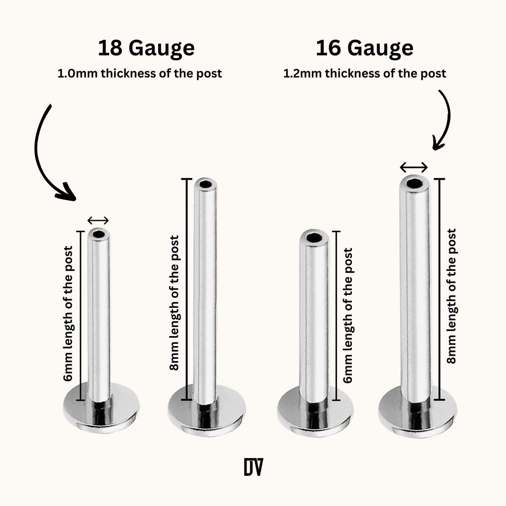 Titanium flat back posts in 18 Gauge vs 16 Gauge in 6mm or 8mm