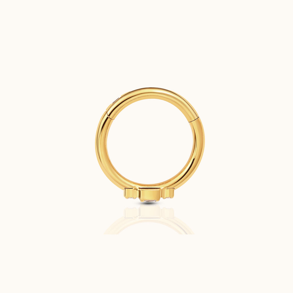 Tri Square CZ Clicker Titanium PVD Gold Hinged Hoop Earring by Doviana