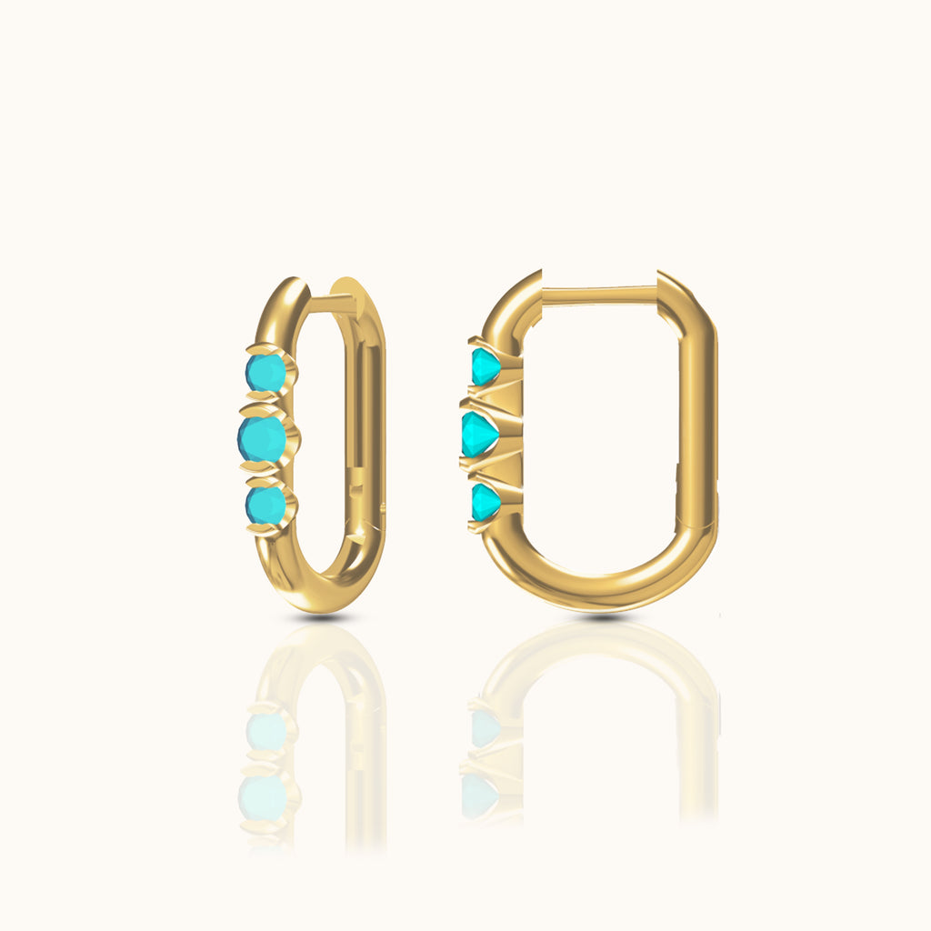 Paper Link U-Pave Turquoise Rectangle Square U Shape Gold Oval Hoop Earrings by Doviana