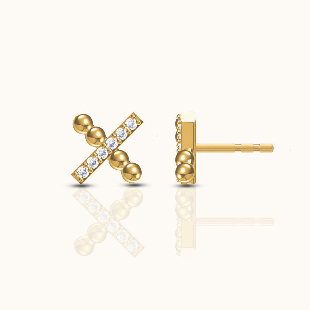 Gold CZ Pave Petite Letter X Shaped Cross Intersect X Stud Earrings by Doviana