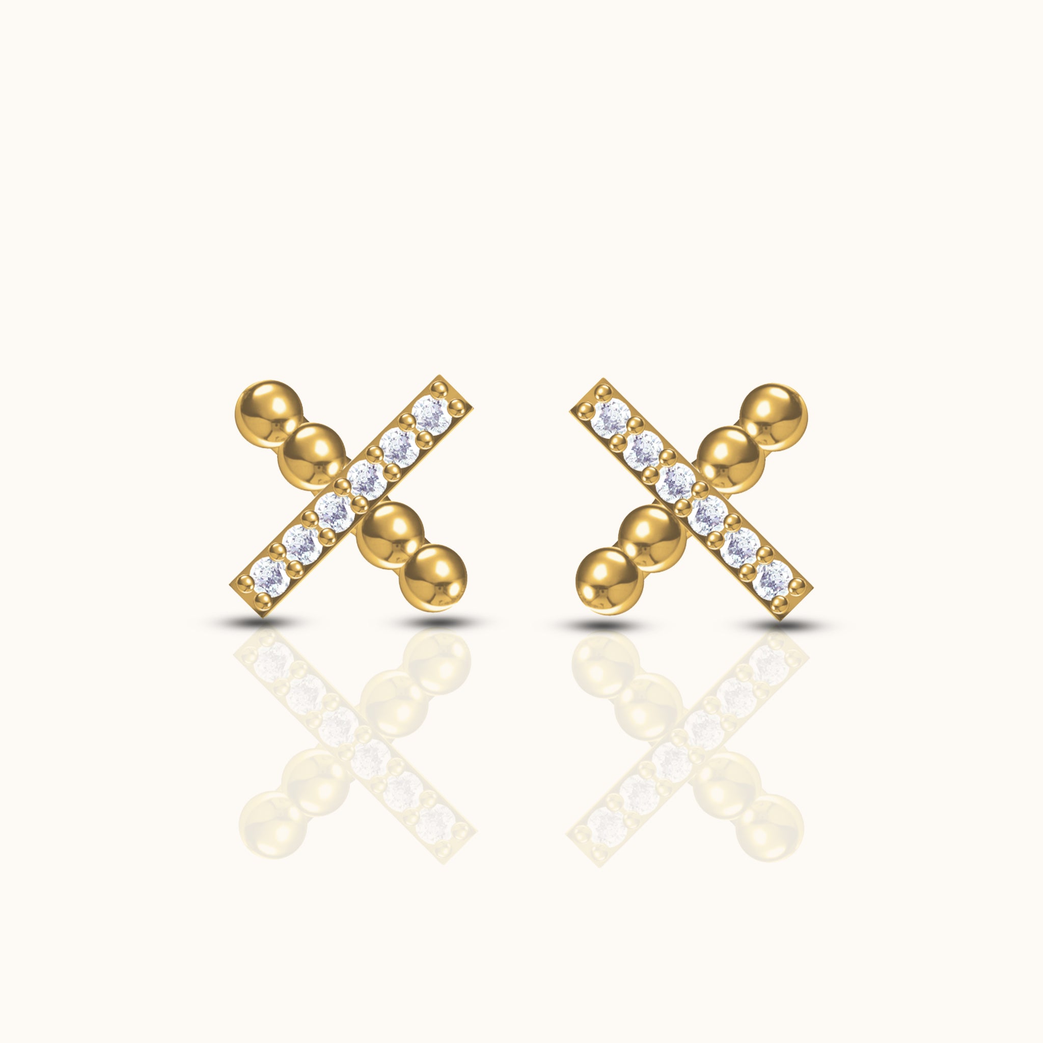 Gold CZ Pave Petite Letter X Shaped Cross Intersect X Stud Earrings by Doviana