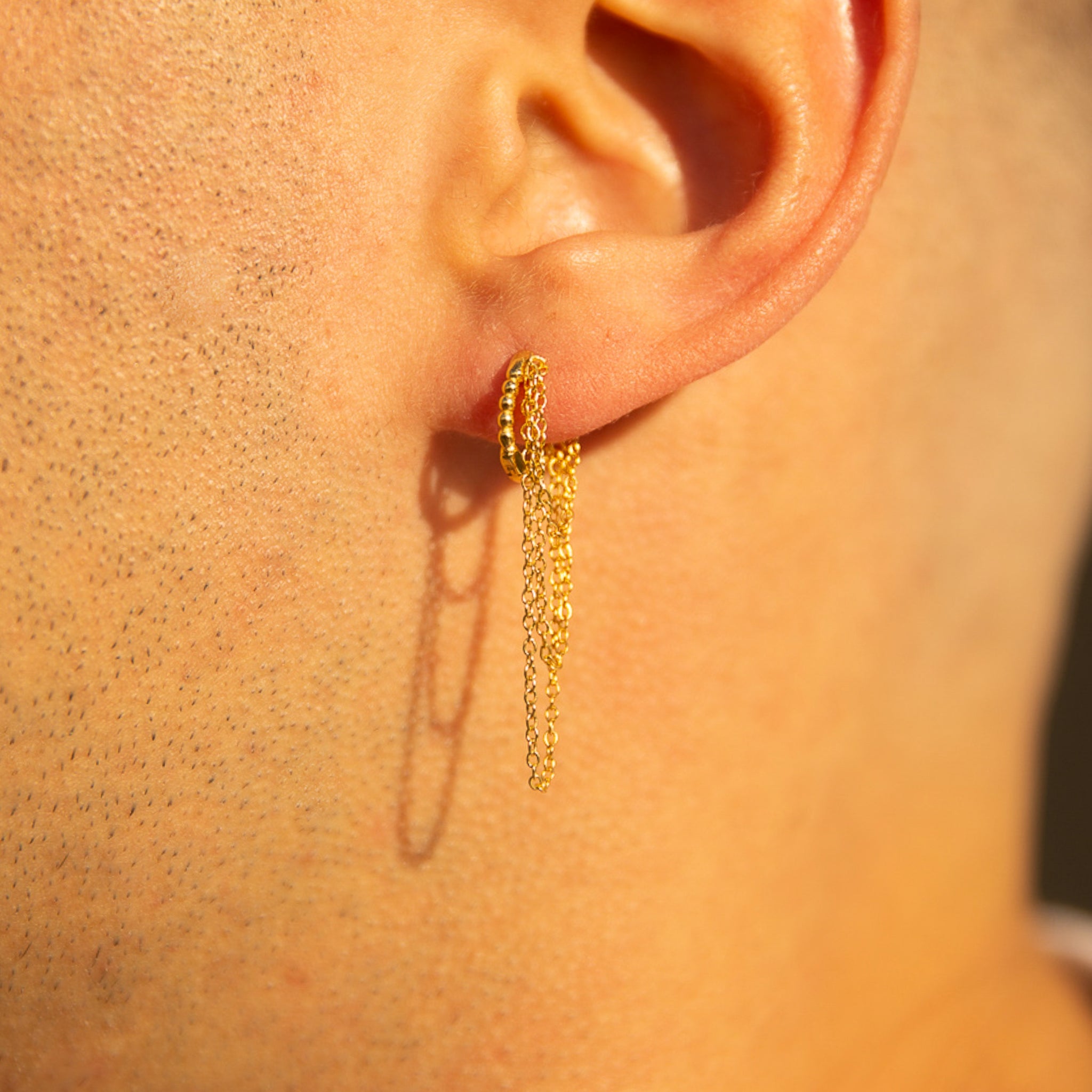 Chain Tassel Huggie Earrings Drop Dangle Gold Silver Hoops by Doviana