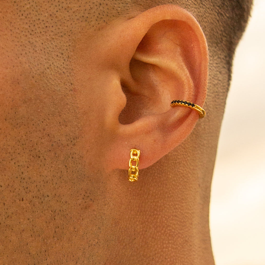 Circular Chain Hoop Earrings Curb Link Geometry Gold Cuban Huggie Hoops by Doviana