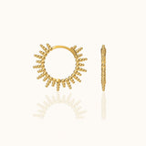 Beads Spikes Hoop Earrings 18K Gold Plated Short Spike & Bead Sun Shape Huggie Hoops by Doviana