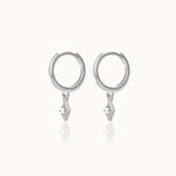 Bezel Drop CZ Earrings 925 Sterling Silver White Zirconia Charm Drop Dangling Huggie Hoops by Doviana