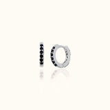 925 Sterling Silver Hoops with Black Stones Dainty Gem Black Zircon Huggie Earrings by Doviana