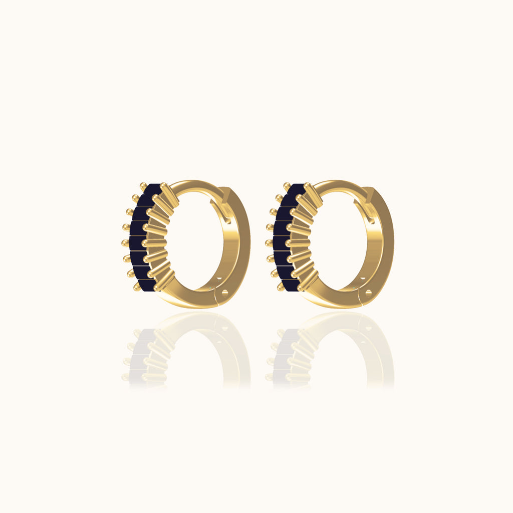 Black Baguette CZ Pave Mini Huggie Hoop Earrings Gift for Her 10mm 18K Gold Plated by Doviana