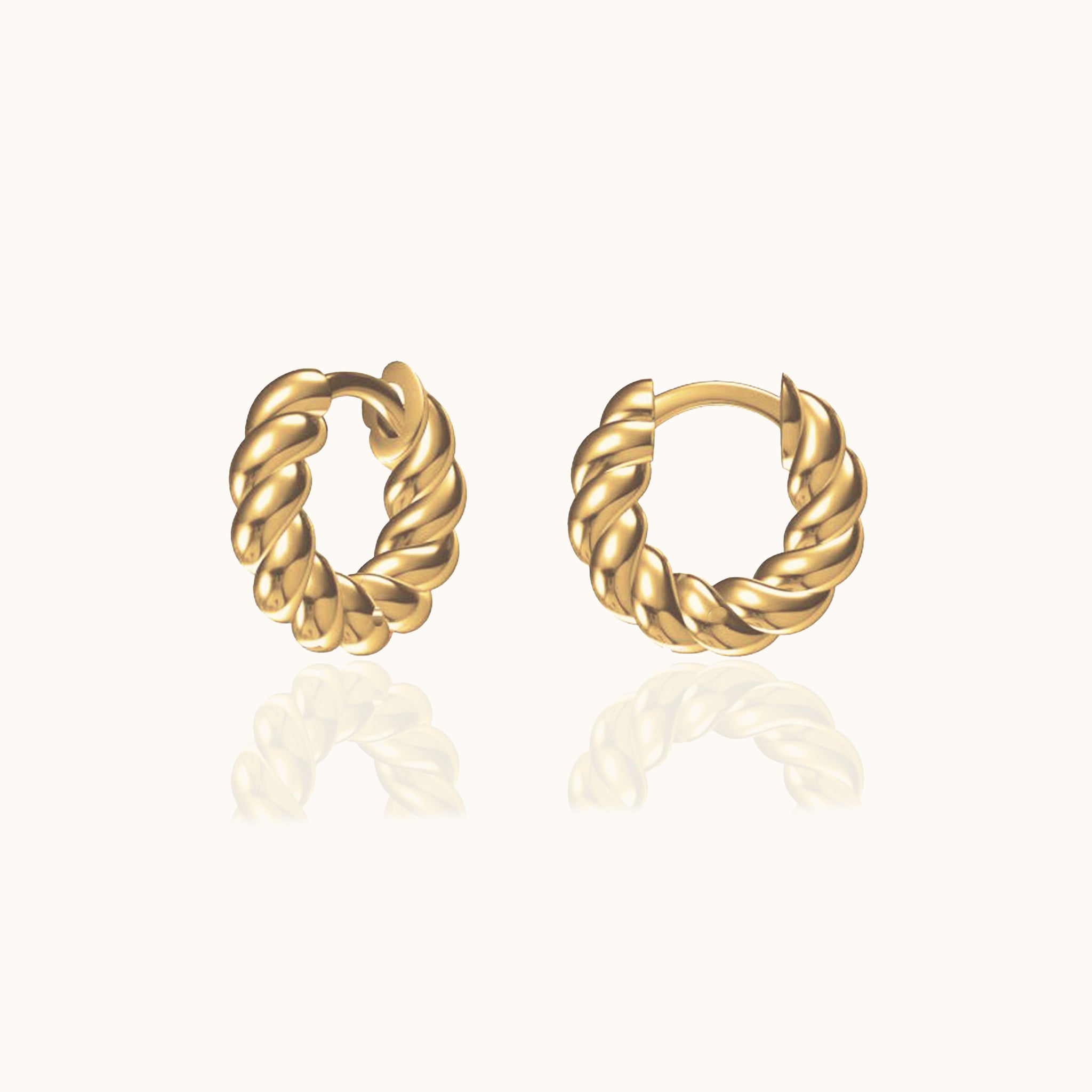 Braided Huggie Hoop Earrings 18K Gold Plated Crew Mini Twisted Rope Texture Swirl Round by Doviana