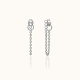 CZ Bar Chain Earrings 925 Sterling Silver Bead Vertical Bar Bezel CZ Dangling Chain Front/Back Studs by Doviana
