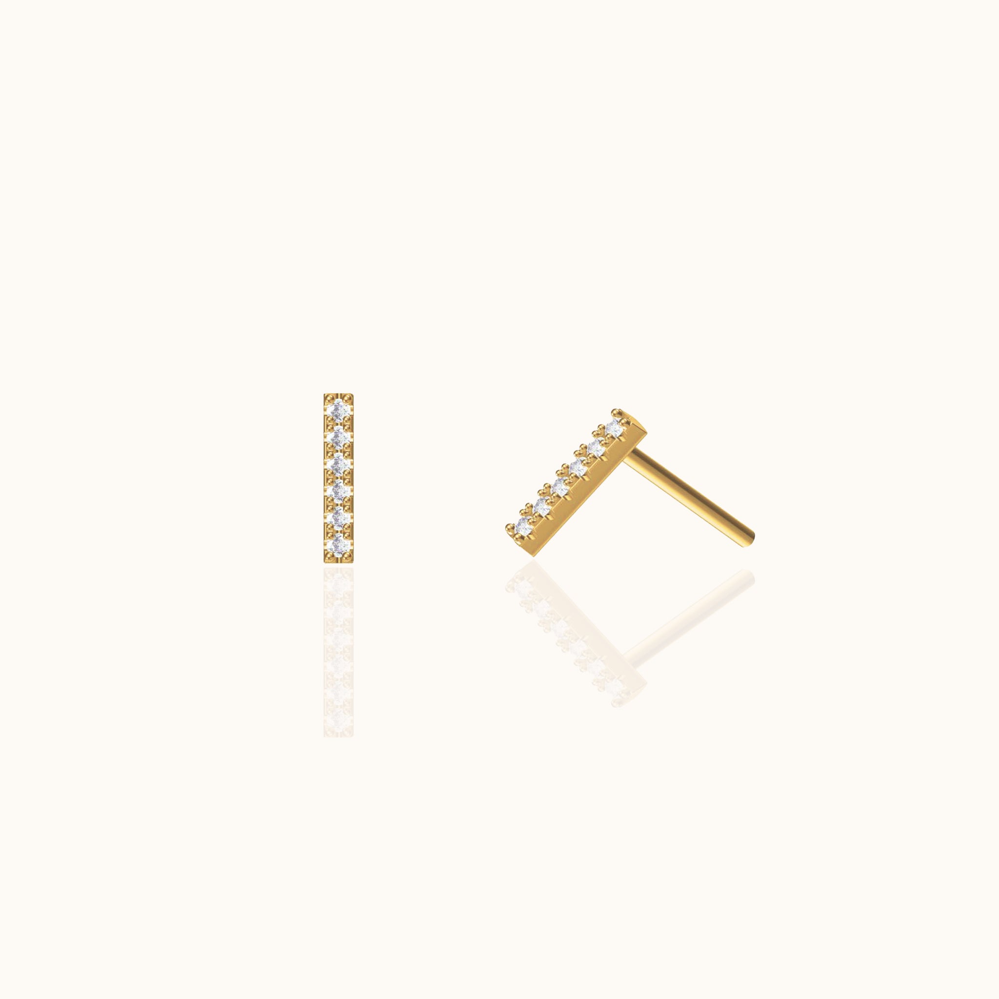 CZ Pave Bar Studs Long Bar Gold Petite Charm Mini Single Row Diamond Earrings by Doviana