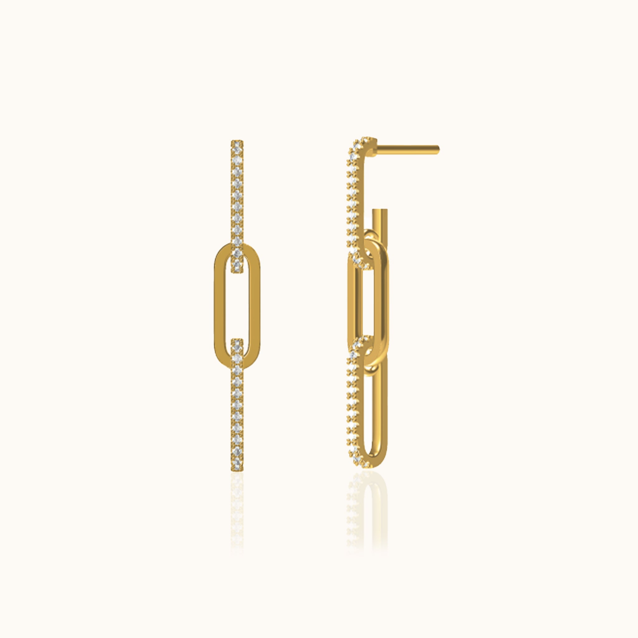 Classic Gold CZ Link Chain Dangle Studs Affordable Statement Earrings by Doviana