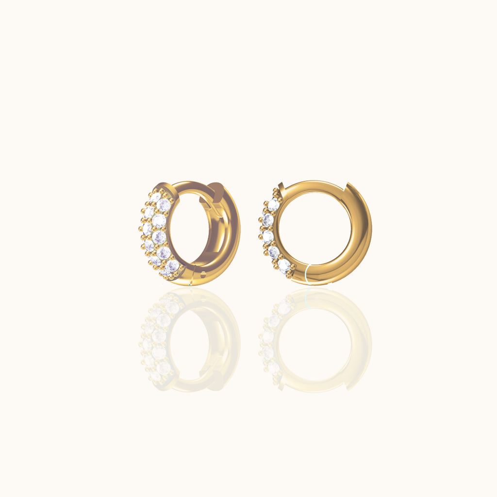 Pave CZ Gem Round Gold Mini Circle Huggie Hoop Cartilage Tragus Earrings by Doviana