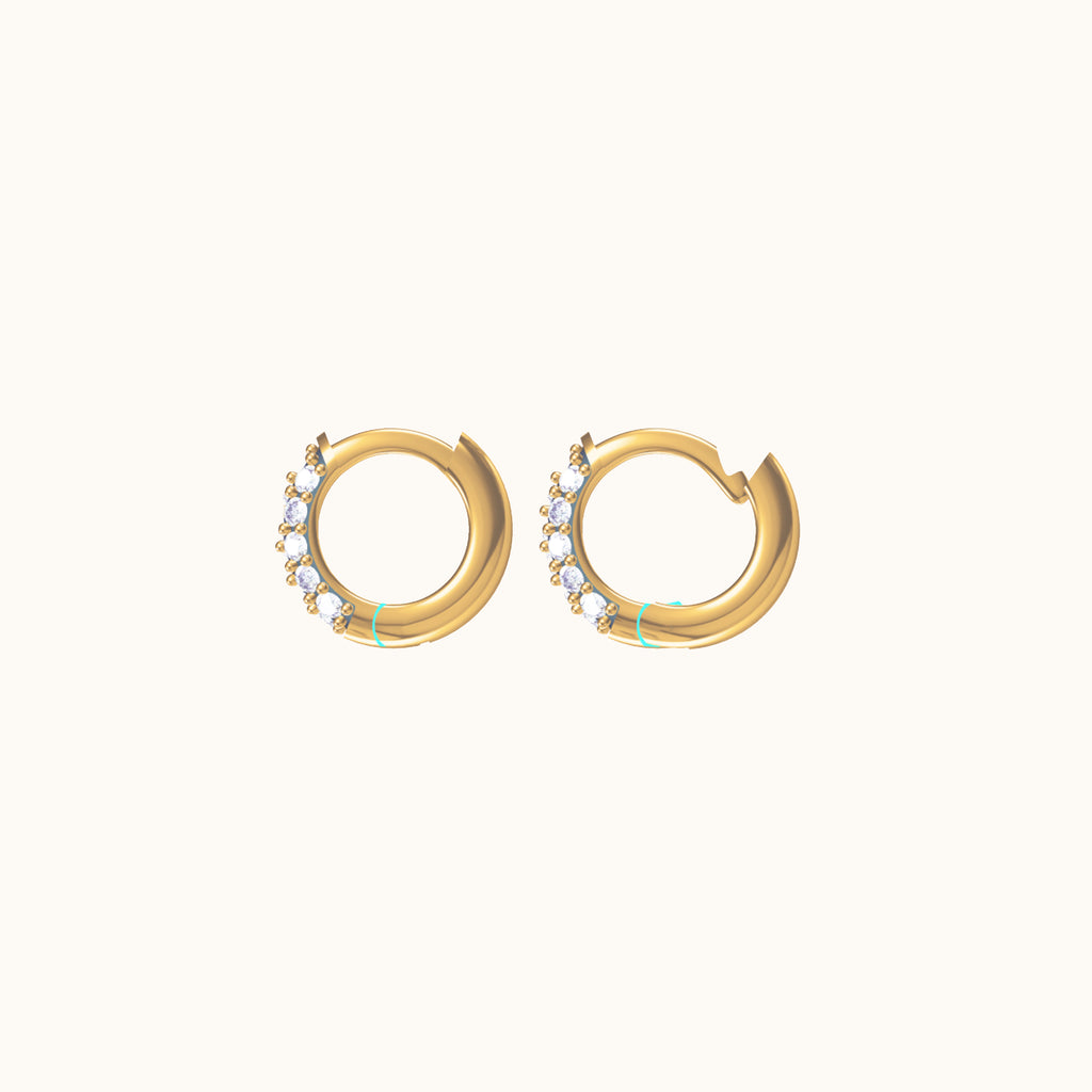 Pave CZ Gem Round Gold Mini Circle Huggie Hoop Cartilage Tragus Earrings by Doviana