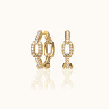 CZ Linked Chain Hoop Earrings Paperclip Gold Link Chunky Huggie Hoops by Doviana