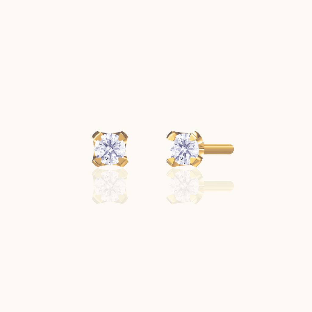 Gold CZ Mini Studs Stacking Ear Party Petite Mini Diamond for Everyday Minimalist by Doviana