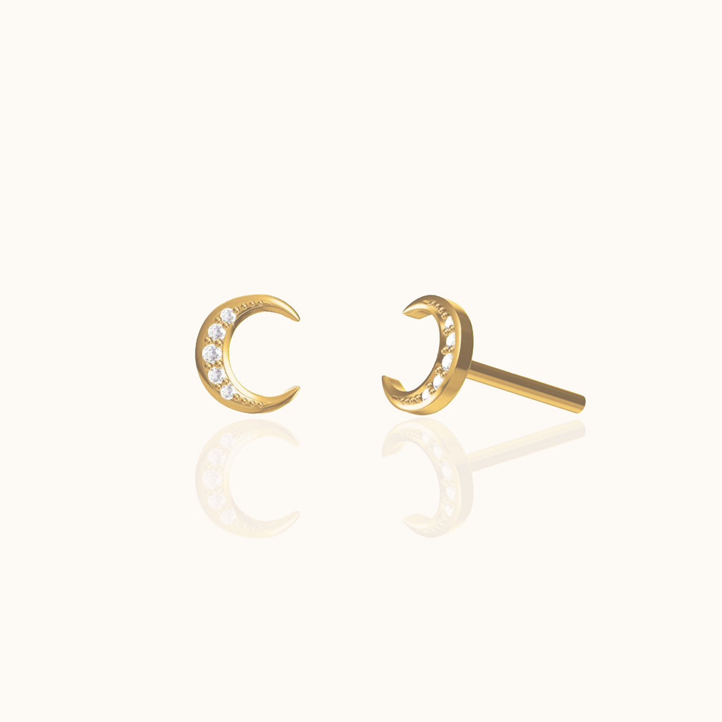 CZ Moon Studs Crystal Pave Gold Petite Crescent Celestial Cubic Zirconia Earrings by Doviana
