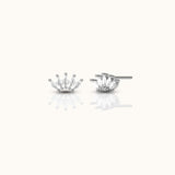 925 Sterling Silver Diamond Floral Stacking Second Piercing CZ Petal Stud Earrings - Doviana
