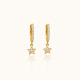 Gold Celestial Pave Set Stacking Petite CZ Star Huggie Hoop Earrings by Doviana