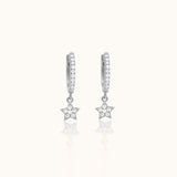 925 Sterling Silver Celestial Pave Set Stacking Petite CZ Star Huggie Hoop Earrings by Doviana