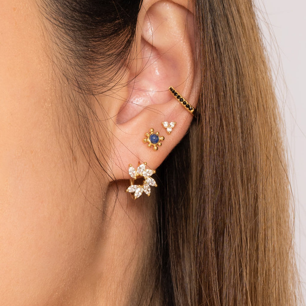 CZ Floral Blossoms Gold Huggie Hoops Orchid Flower Hoop Earrings by Doviana