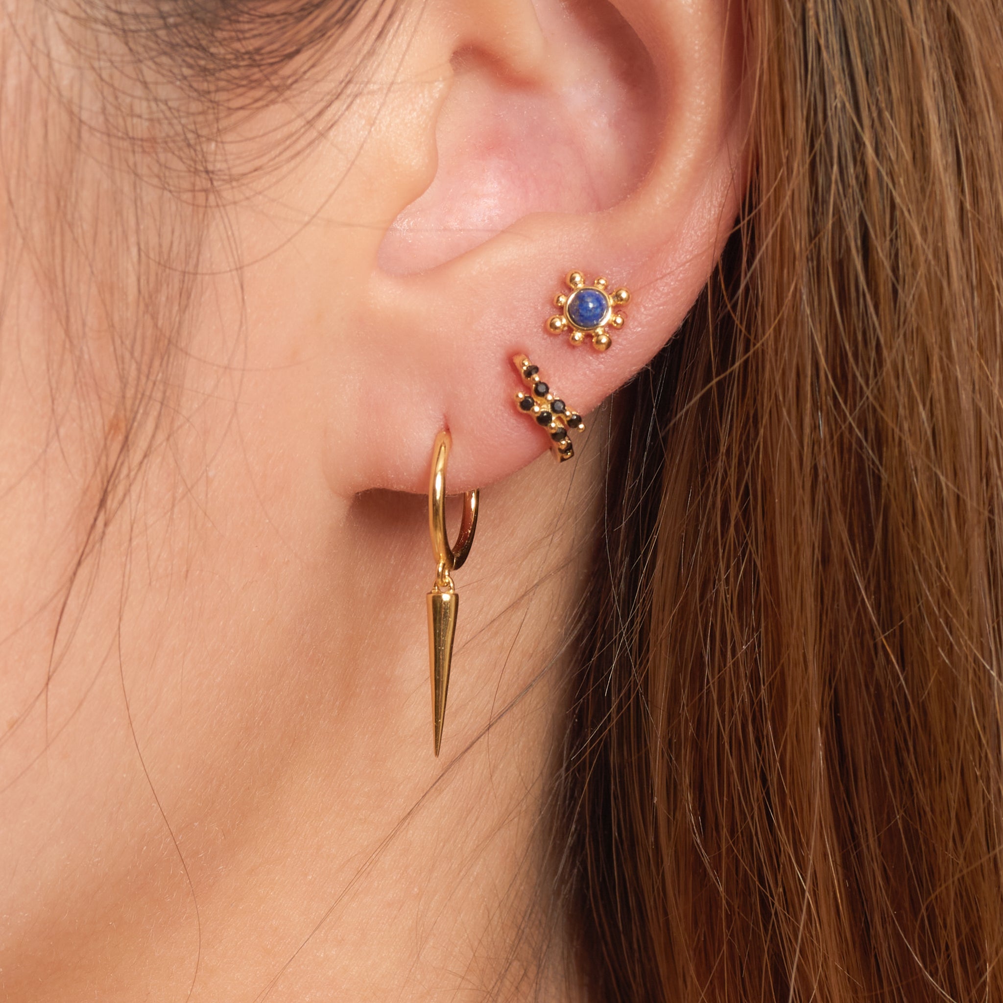 Petite Blue Gemstone Sun Shape Gold Studs Lapis Lazuli Stud Earrings by Doviana