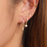 Gold Arrow Point Charm CZ Pave Dangle Drop Large Spike CZ Hoop Earrings by Doviana