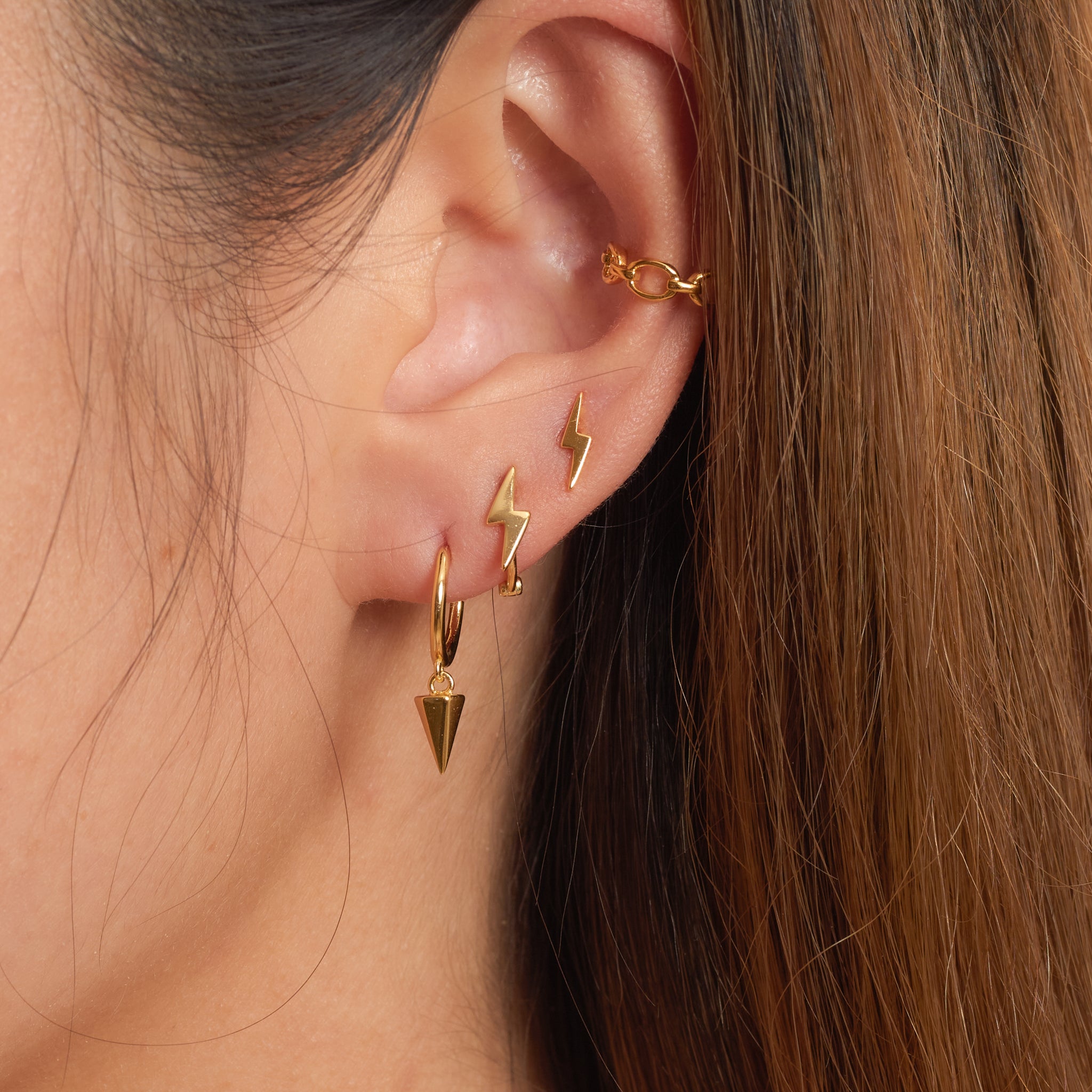 Gothic Spike Hoop Earrings Edgy Sleek Charm Dangle Gold Huggie Hoops by Doviana