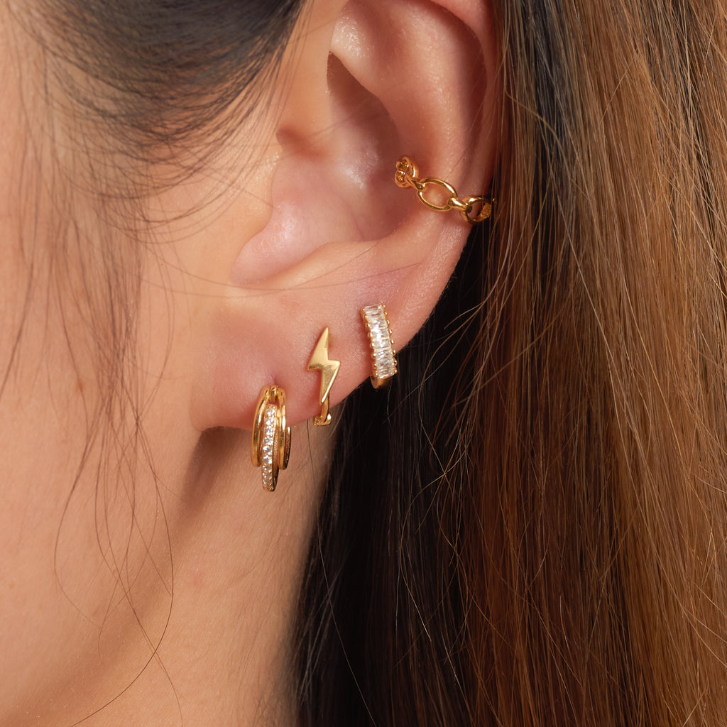 Lightning Bolt Hoop Earrings Prism Charm Drop Gold Cartilage Huggie Hoops by Doviana